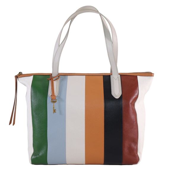 Fossil Handbags - Fossil Sydney Large Striped Leather Tote Bag - White / Patchwork